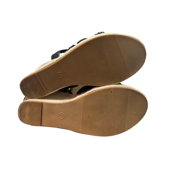 Sopends Womens Size 7 Black Crochet Espadrille 4" Wedge Open Toe Sandals Shoes - Picture 7 of 7